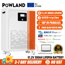 POWLAND LiFePO4 zonne-energieopslag batterij, 51,2V 300Ah 15,36kWh, IP65 bescherming