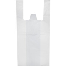 Sacos de plástico com alças tipo t-shirt, branco, 42x53 cm, 50 micras, 70% reciclado, para supermercado e comércio