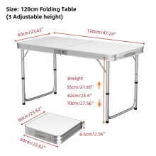 Opvouwbare picknicktafel, 120 cm, wit, aluminium met MDF blad, verstelbare hoogte voor buiten
