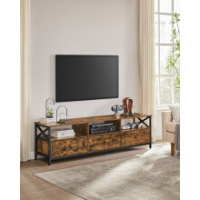 VASAGLE tv-meubel, 178x40x50 cm, geschikt voor tv tot 80 inch, 3 stoffen lades en 3 open vakken, Vintage Bruin-Zwart