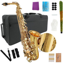 Saxofone alto e soprano de latão banhado a ouro, com estojo acolchoado, correia e acessórios