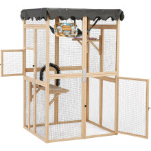 Catio para gatos, recinto de madeira com 3 níveis e rede, 100 x 85 x 162 cm, para jardim e exterior