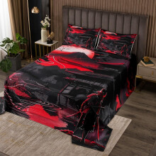Homemissing Conjunto de Colcha Acolchoada Samurai, Tamanho King, Vermelho, Estilo Japonês Ukiyoe
