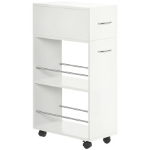 Homcom keukenwagen, 1 lade en 2 open planken, wit en zilver, melaminehout en roestvrij staal, 25x50x85 cm