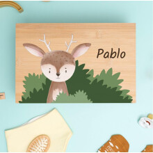 Caixa de madeira para recordações infantil personalizada, transparente, com nome e animais