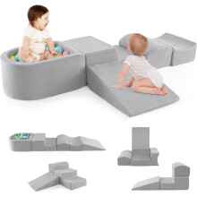 GOPLUS Conjunto de blocos de escalada em espuma com piscina de bolas, 5 peças, cinzento