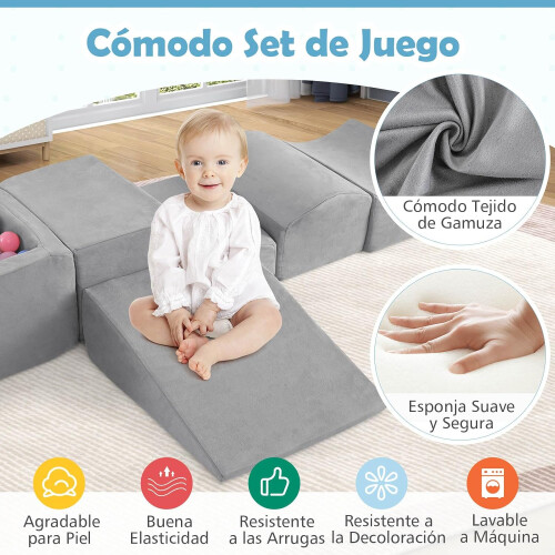 GOPLUS Conjunto de blocos de escalada em espuma com piscina de bolas, 5 peças, cinzento 1