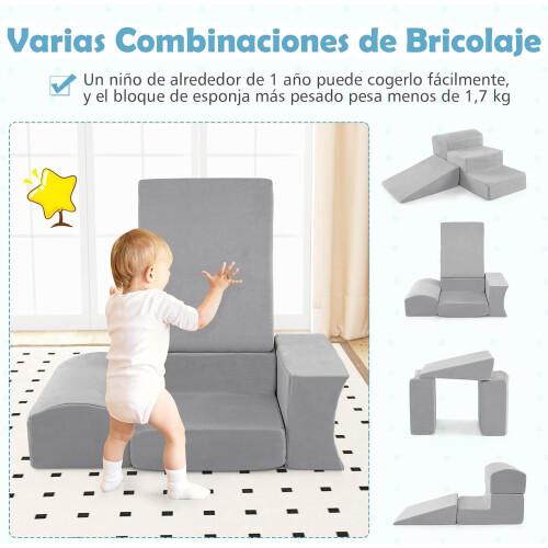 GOPLUS Conjunto de blocos de escalada em espuma com piscina de bolas, 5 peças, cinzento 2