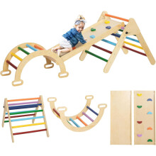 AIYAPLAY Conjunto de Psicomotricidade 5 em 1, Triângulo de Escalada Montessori, 178x64,5 cm, Multicolor