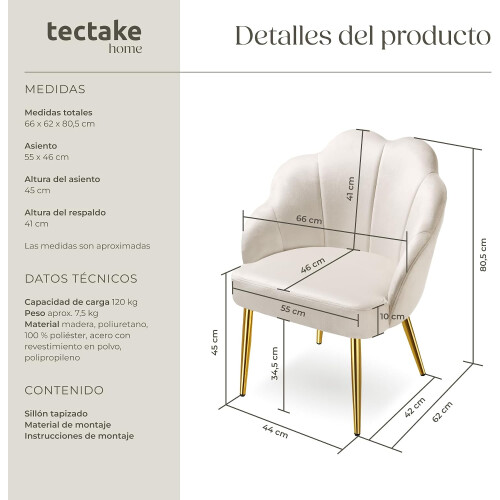 tectake Cadeira de Cocktail, estofada em veludo macio, com pés de aço ajustáveis 1