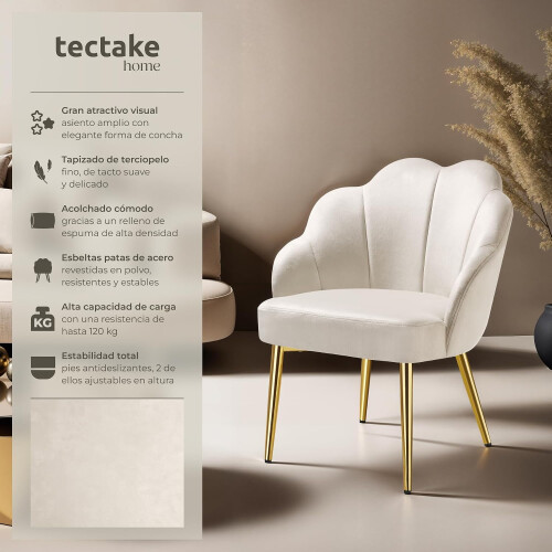 tectake Cadeira de Cocktail, estofada em veludo macio, com pés de aço ajustáveis 2