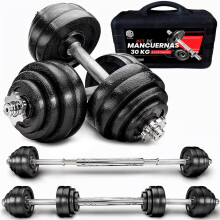 ManiBoom Halteres Ajustáveis, Conjunto de 3 em 1 com Barra Extensora, Maleta Rígida, 15kg a 55kg