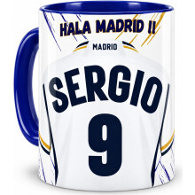 Taza Madrid personalizada de futebol, com nome, número e dedicatória, apta para microondas
