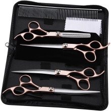 Conjunto de 4 tesouras profissionais de cabeleireiro para animais, douradas, acessório multifuncional para uso doméstico