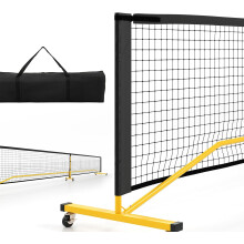 LIFEZEAL Rede de Pickleball Portátil, com 6 Rodas Flexíveis, Estrutura de Metal, Preto e Amarelo