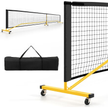COSTWAY Rede de Pickleball Portátil, 674,5 cm, Metal e Poliéster, 6 Rodas Bloqueáveis, Preto e Amarelo, Para Interior e Exterior