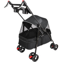 Carrinho de passeio para cães, 25 kg, preto, 50 x 70 x 95 cm, dobrável e desmontável, com capa de chuva e porta-copos