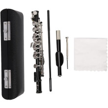Piccolo Set, conjunto de 16 furos, prateado, desmontável, com kit de limpeza e caixa de couro PU para estudantes
