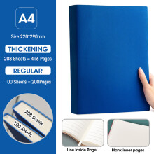 Notitieboekje, A4 blauw, 100 vellen, blanco en horizontale lijnen, voor kantoor en studie