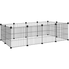 PawHut Cercado para Animais de Estimação, 12 Painéis, 140x70x35 cm, Preto