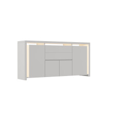 Rosahqnda dressoir, wit, 4 deuren en 3 laden, met LED-lichtstrip voor woonkamer