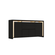 Rosahqnda dressoir, 2 deuren en 3 laden, hoogglans met LED-verlichting, zwart