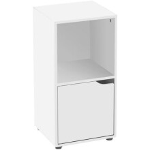 Mesa de cabeceira em forma de cubo, branco, 1 porta e 1 nicho aberto, 60x30x29 cm