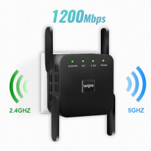 WiFi repeater, 1200M 5G zwart, draadloze router signaalversterker voor uitgebreide dekking