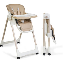 Ms BabyWorld, Trona para Bebé Evolutiva Tasty, 7 Alturas e 3 Inclinações, Bege, Portátil e Dobrável