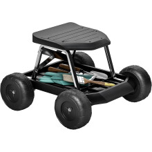 Outsunny banco de jardim com rodas e assento de trabalho, preto, capacidade 130 kg