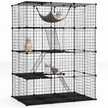 COSTWAY Jaula para Gatos de 3 níveis, 109,5 x 74,5 x 143 cm, Preto, Metal e PP