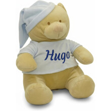 Urso de peluche personalizado com nome bordado, azul celeste, macio e seguro para bebés e crianças