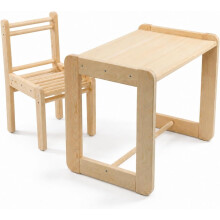 EthosWood Mesa Infantil Montessori, Madeira Natural Vernizada, com Suporte para Rolo de Papel