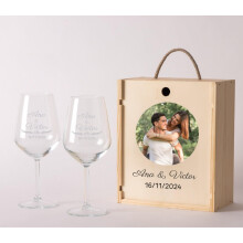Conjunto de 2 copos de vinho personalizados, vidro de alta qualidade, para brindes e casamentos