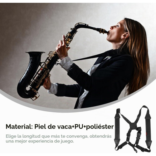 Yardwe correia para saxofone ajustável, 22 polegadas, com almofada para ombros, universal para instrumentos de sopro 2
