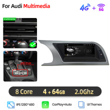 Junsun autoradio, 8 inch IPS-scherm, 4G 4-64GB zilver met knop, draadloze CarPlay en Android Auto voor Audi A5