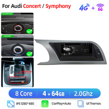 Junsun autoradio voor Audi A5, 8 inch IPS-scherm, draadloze CarPlay en Android Auto, 4G 4-64GB zilver