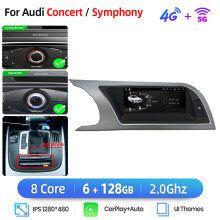 Junsun autoradio, 4G 6-128GB zilver, draadloze CarPlay en Android Auto voor Audi A5 2009-2016