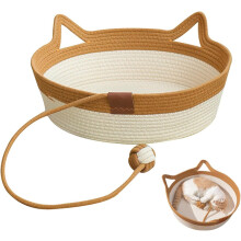 Cama para gatos em corda de algodão tecida, com brinquedo de bola e tapete de arranhadouro para animais pequenos