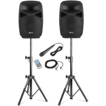 Vonyx VPS082A, Altifalante Ativo Bluetooth, 400W, 2 Altifalantes de 8 Polegadas, Preto, Com Suportes e Microfone