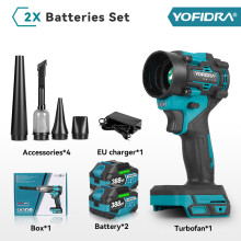 YOFIDRA 2-in-1 Turbo Blaas- en Zuigfan, 1200W, 1000Pa, voor Makita 18V accu, set van 2 accu