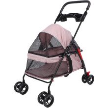 Carrinho para Cães, Dobrável com Cobertura Solar, Aço, Tecido Oxford, Rosa, Suporta até 39 Libras