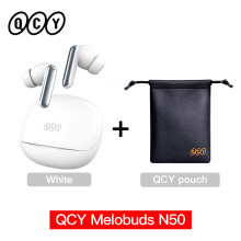 QCY Melobuds N50, draadloze oortele, Bluetooth 5.4, actieve ruisonderdrukking, wit met pouch