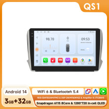 Autoradio voor Peugeot 208 2008, 10,1 inch scherm, Android 14, 8Core 3G 32G, draadloze CarPlay en Android Auto