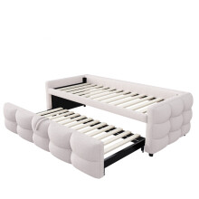 Opouwbare slaapbank, 90x190cm, beige, fluwelen stof, multifunctioneel dagbed
