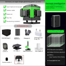 Groene 4D laserwaterpas, 12 lijnen, zelfnivellerend, 360 graden, voor grondmuur
