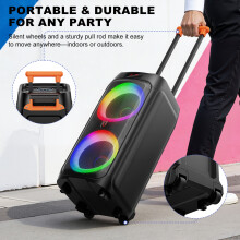 T9 Karaoke-apparaat, 500W piekvermogen, dubbele 8 inch woofers, met 2 microfoons, wielen en trolley