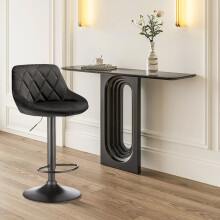 Barstoelen, set van 2 hoge krukken, verchroomd metaal, fluweel, hoogte verstelbaar, zwart