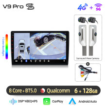 Junsun Android autoradio, V9 Pro 360 wit, 6GB-128GB, draadloze CarPlay en Android Auto voor Peugeot 108 Citroen C1 Toyota Aygo