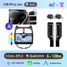 Junsun autoradio, 9 inch IPS scherm, Android 15, 6GB RAM + 128GB opslag, zwart, voor Peugeot 206